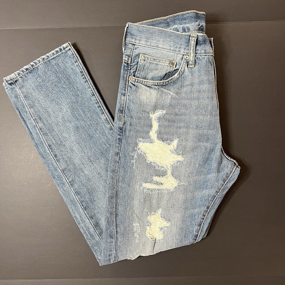 H&M Distressed Jeans Men's 32x32 Blue Light Wash Shredded Grunge Modern Tapered